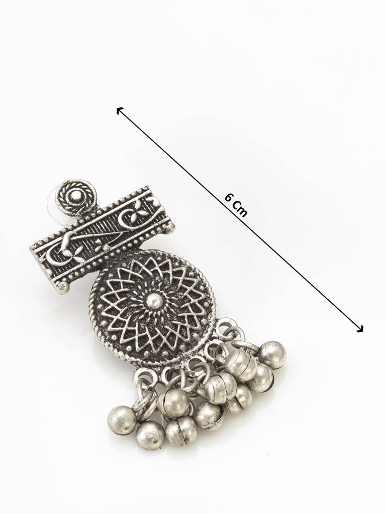 Oxidized Silver Mandala Ghungroo Necklace Set With Coin Pendant And Matching Earrings : NK4238
