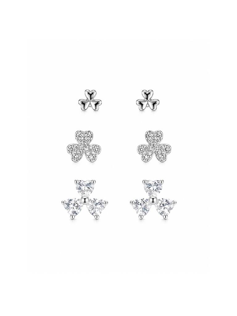 Mini Floral Studs (Set Of 3)- Silver : Z-ZS-ER-307