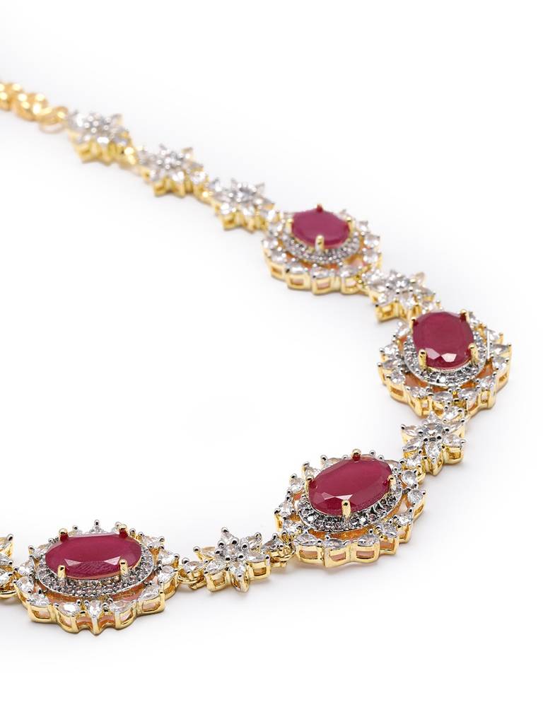Regal Ruby American Diamond Necklace Set : YI24A0792N