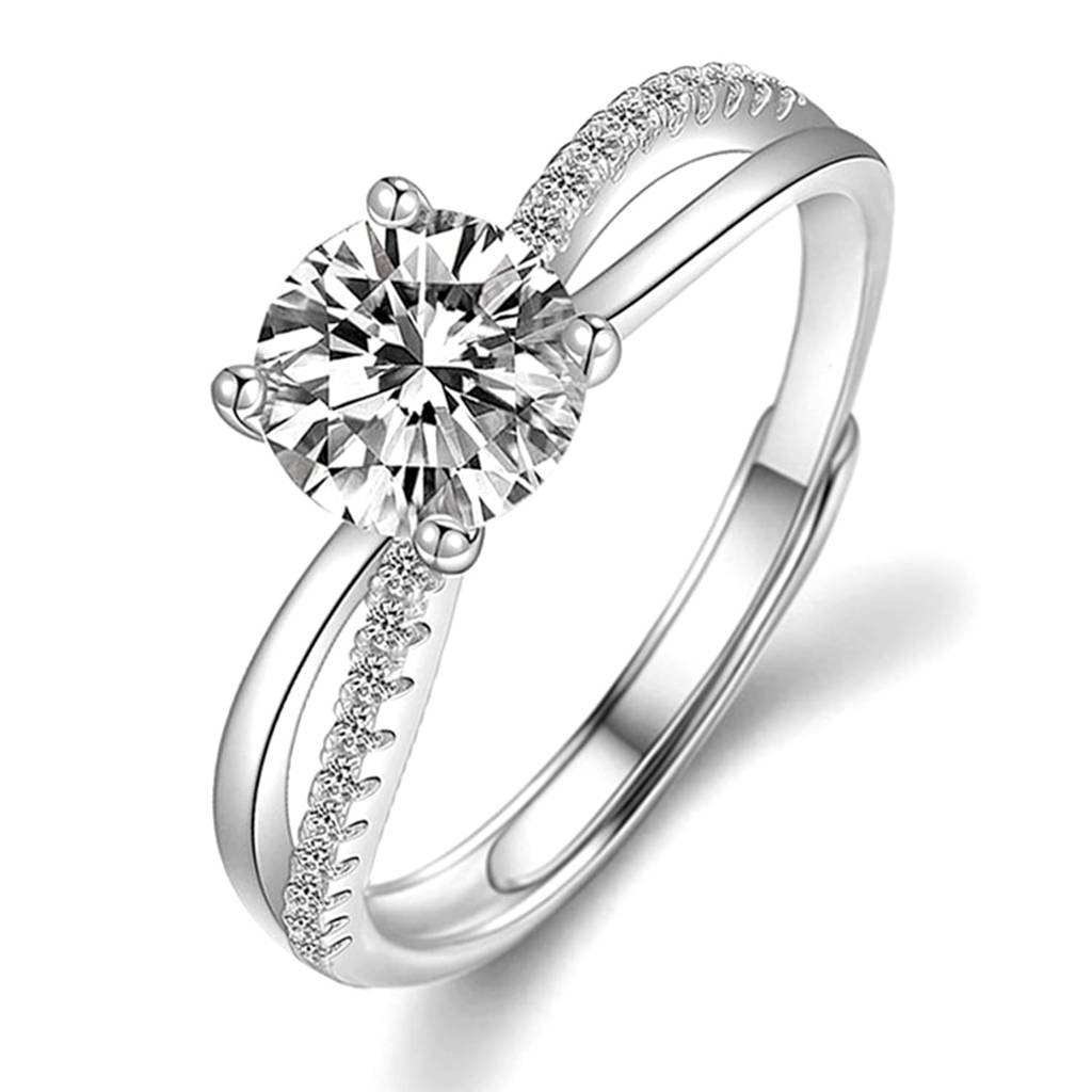 Silver Plated Cubic Zirconia Studded Pendant Chain Finger Ring & Stud Earrings Stylish Set Jewellery Gift For Women  : PX9PS08