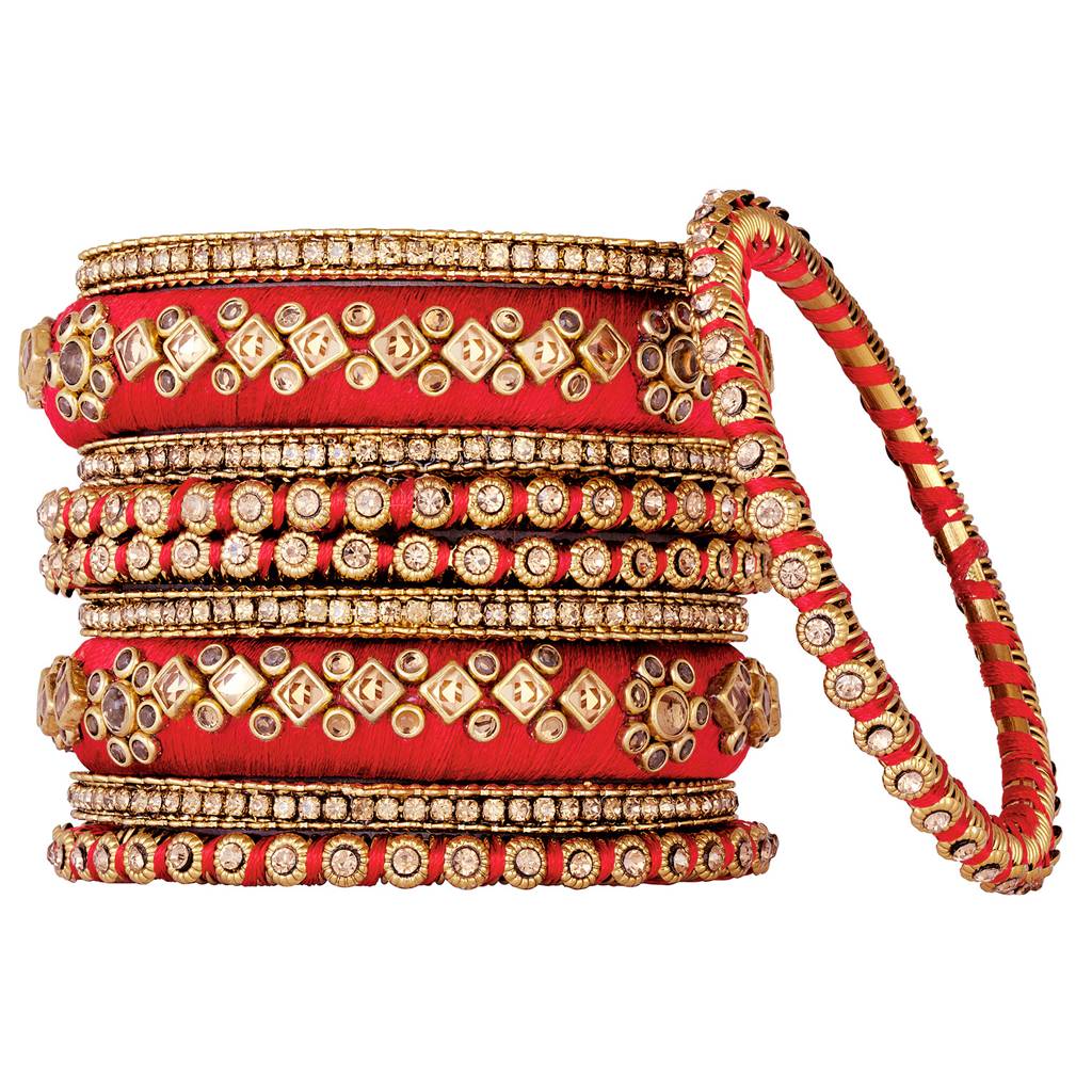Peora Velvet Matching Fancy Silk Thread Chuda Bangle Set Navratri Gift For Women : PF51B46R