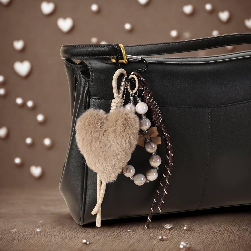 Heart, Beads & Lace Trio Bag Charm : C-BG-0010-BR