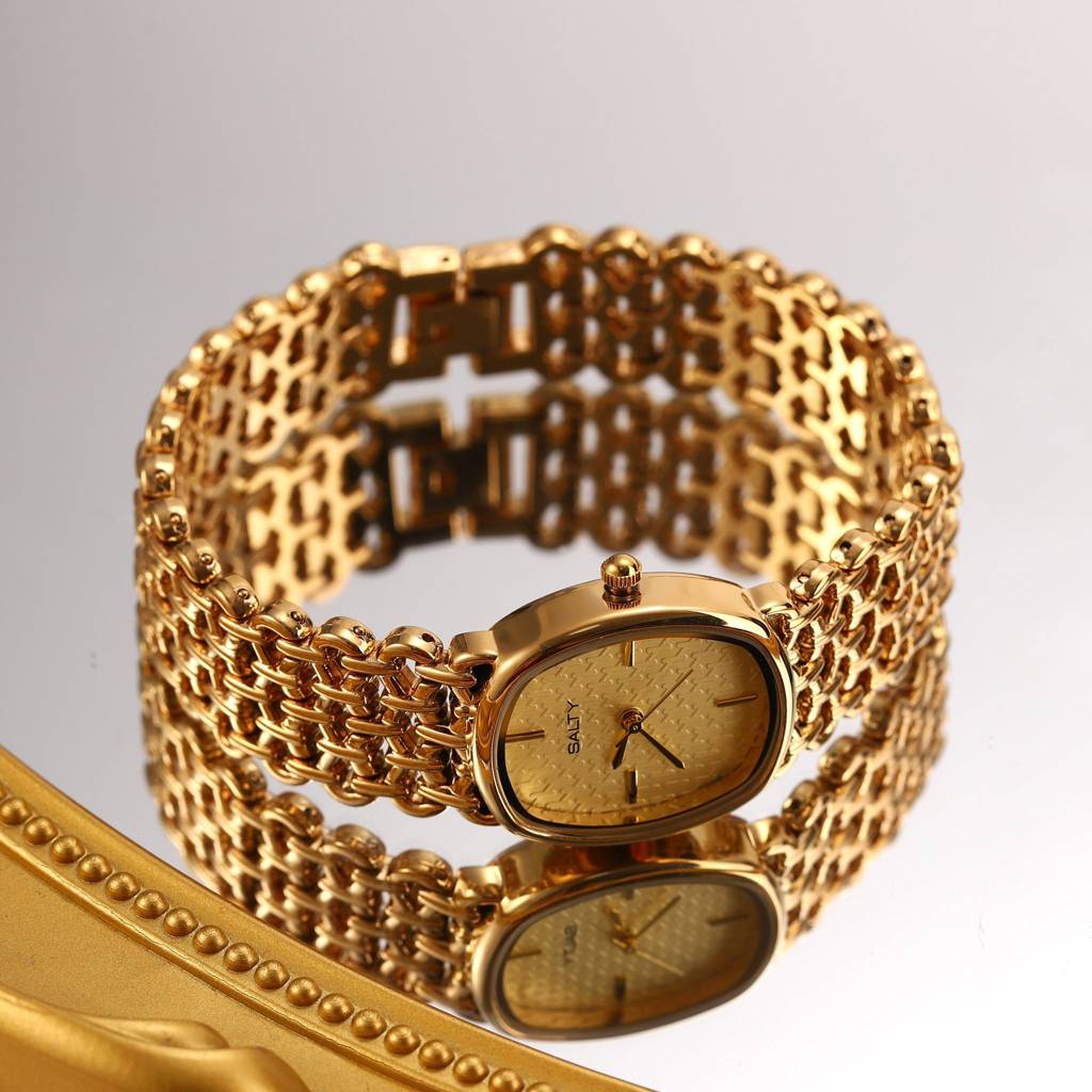 Oval Textured Dial Mesh Bracelet Watch For Women : WT-S-0031-G-G