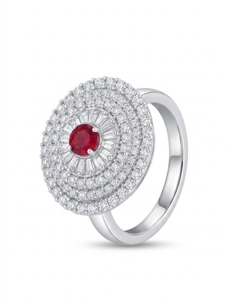 925 Silver Ruby Halo Glamour Ring For Women : R-45-7