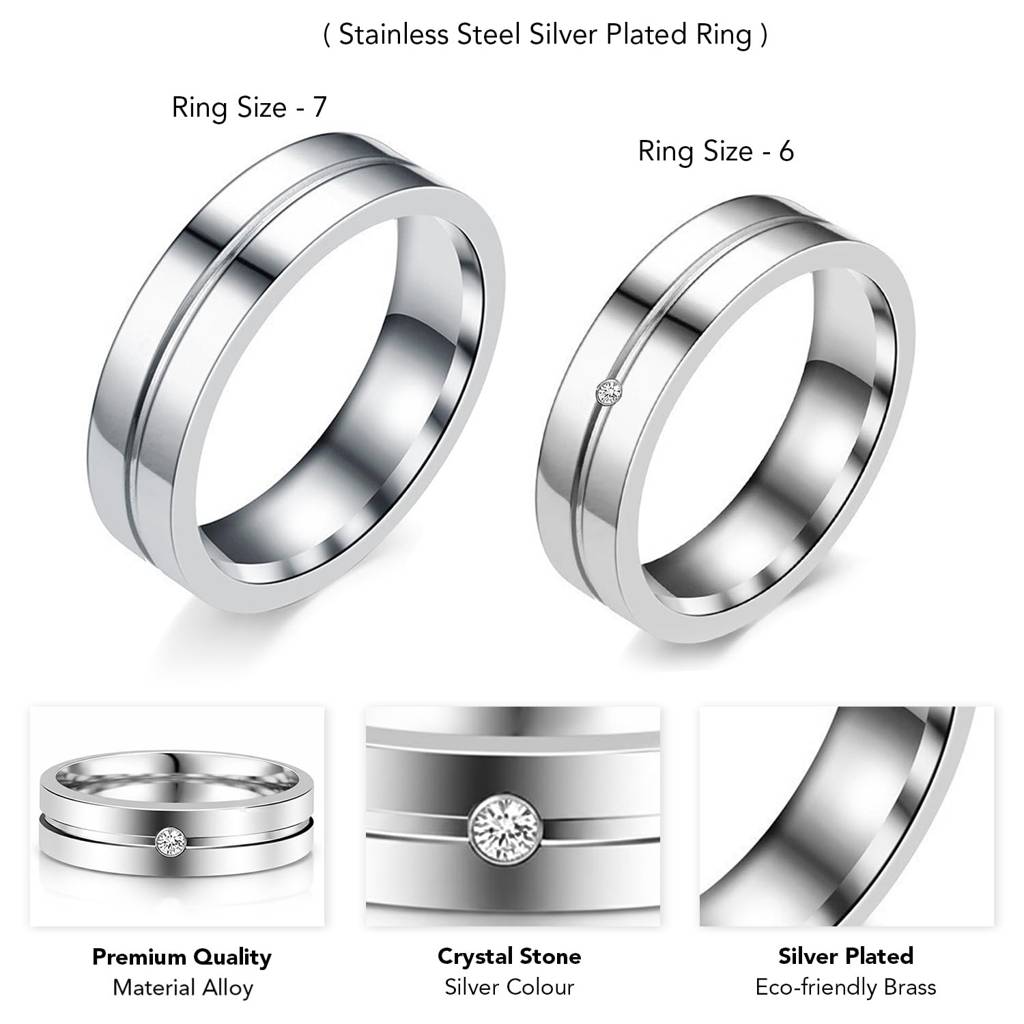 Silver Plated Fancy Couple Band Finger Ring Jewellery For Men & Women(Men - Us 9, Women - Us 7) : PFCCR49S