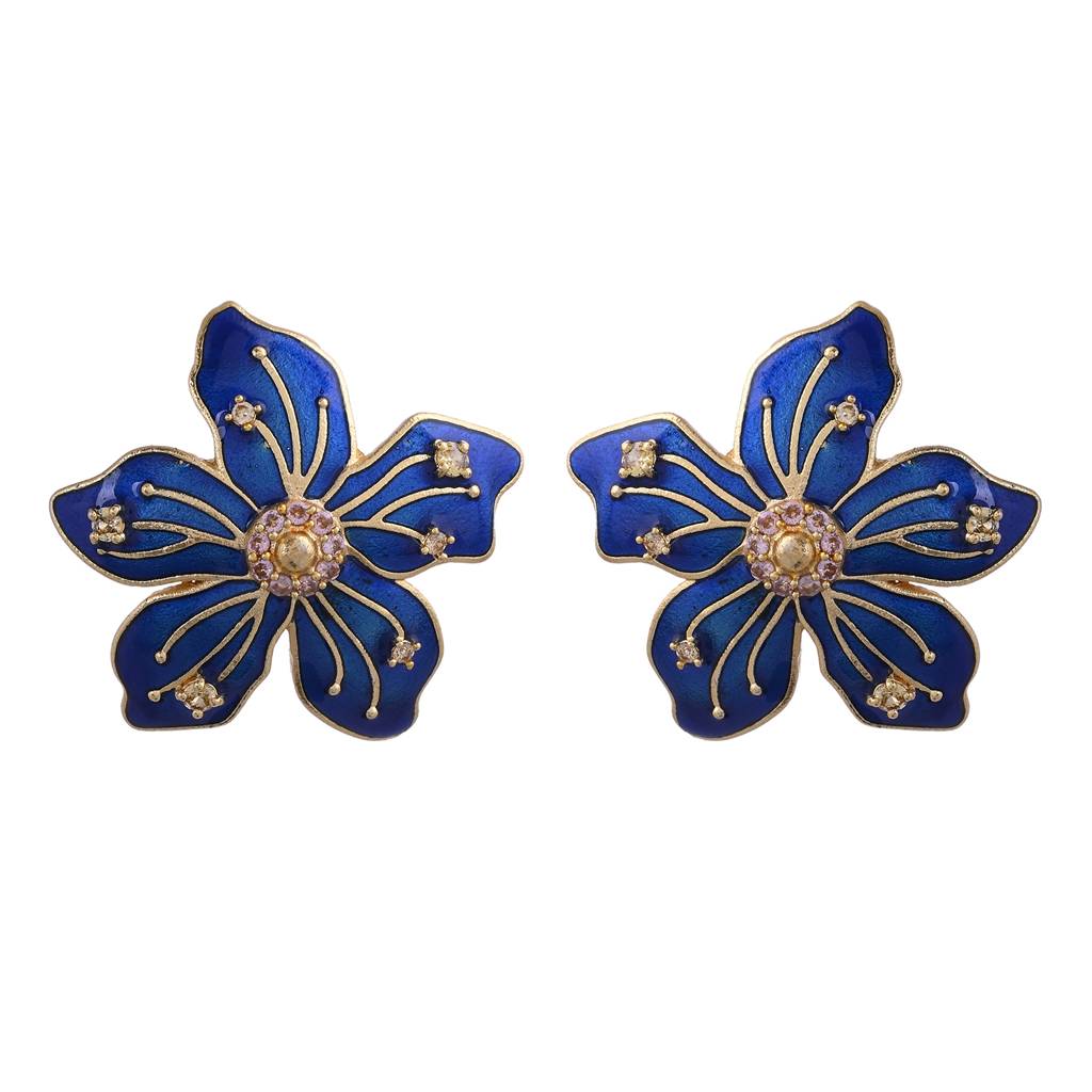 Flower Fantasy Sapphire Blue Statement Studs : 8905124528756
