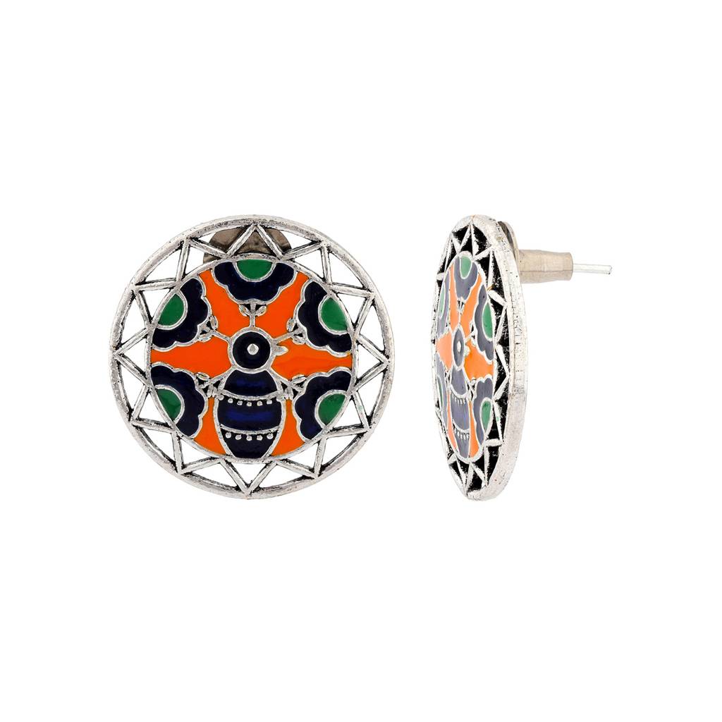 Madhubani Pakhi Pankh Oxidised Enamel Earrings : 8905124560961