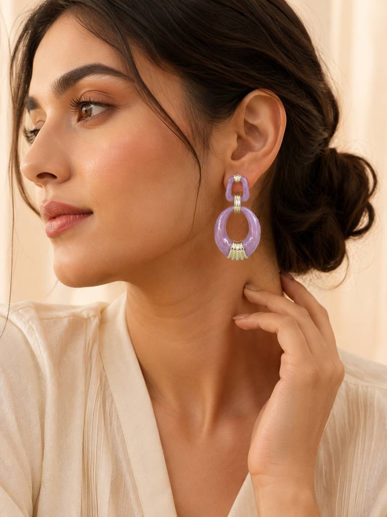 Jade Oval Abstract Earrings : AN-LJ-PU-0064-DE