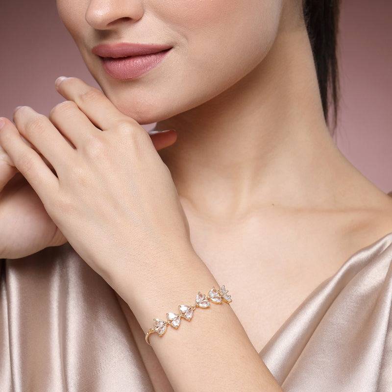 American Diamond Pear-Cut Cluster Chain Bracelet – Lightweight Occasion Wear : AD-140-IGBR