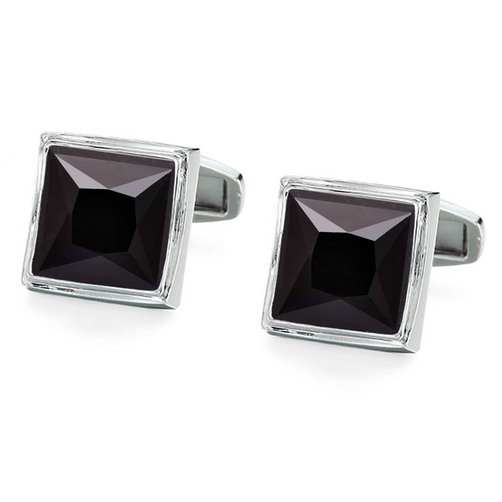 Silver Plated Black Crystal Cufflinks Wedding Business Accessories For Men Boys - Valentines Gift For Him : PX9CL23BL