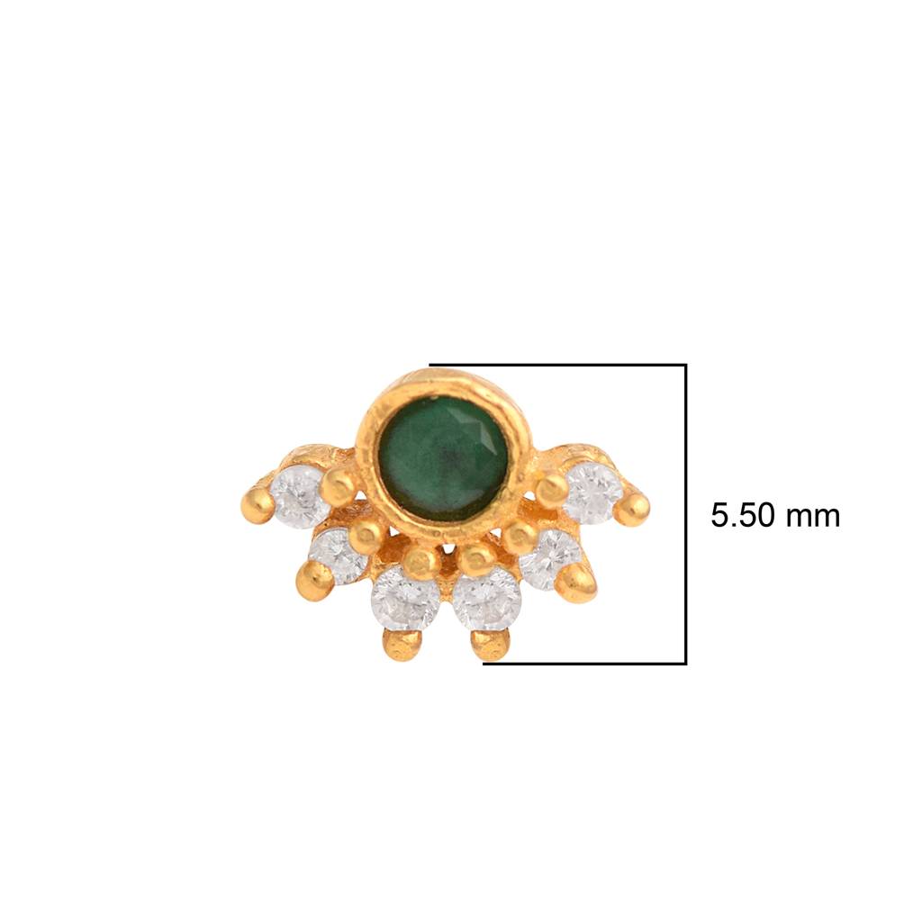 Floral Nose Pin - Sterling Silver Gold Plated : NP-00169_SW277_925S_YG_GREEN