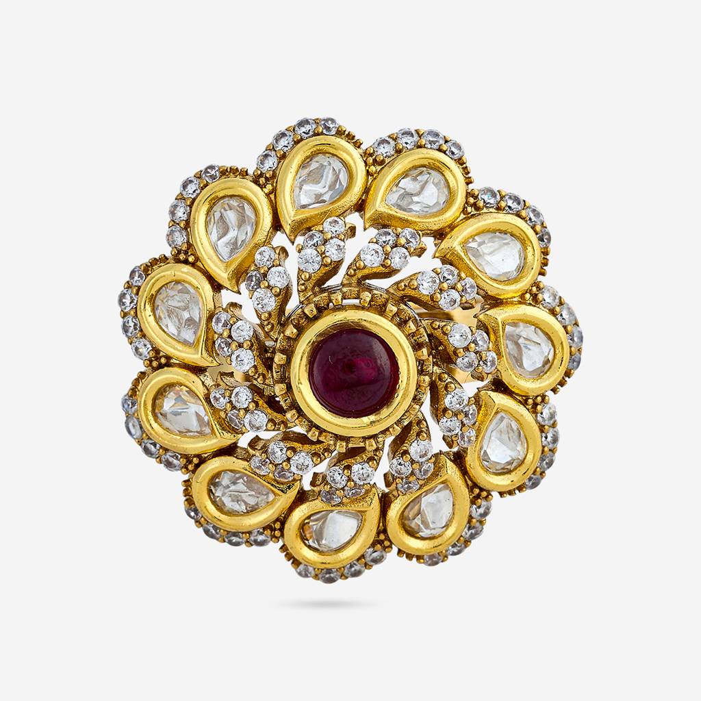Ruby Victorian - Plated Bridesmaid Kundan Finger Ring - 447487 : 447487