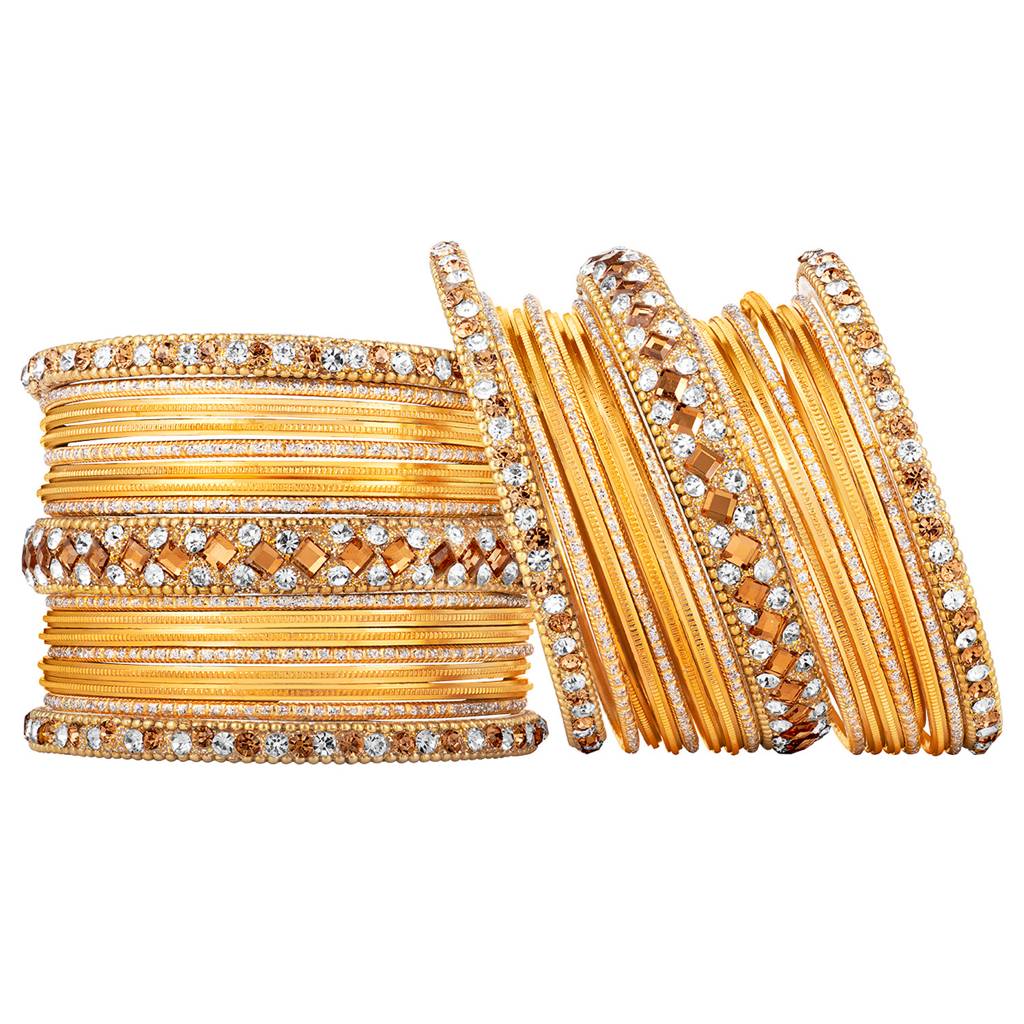 Diamond Metal Chuda Bangle Set Indian Traditional Bridal Wedding Fashion Jewellery For Women : PF51B36Y