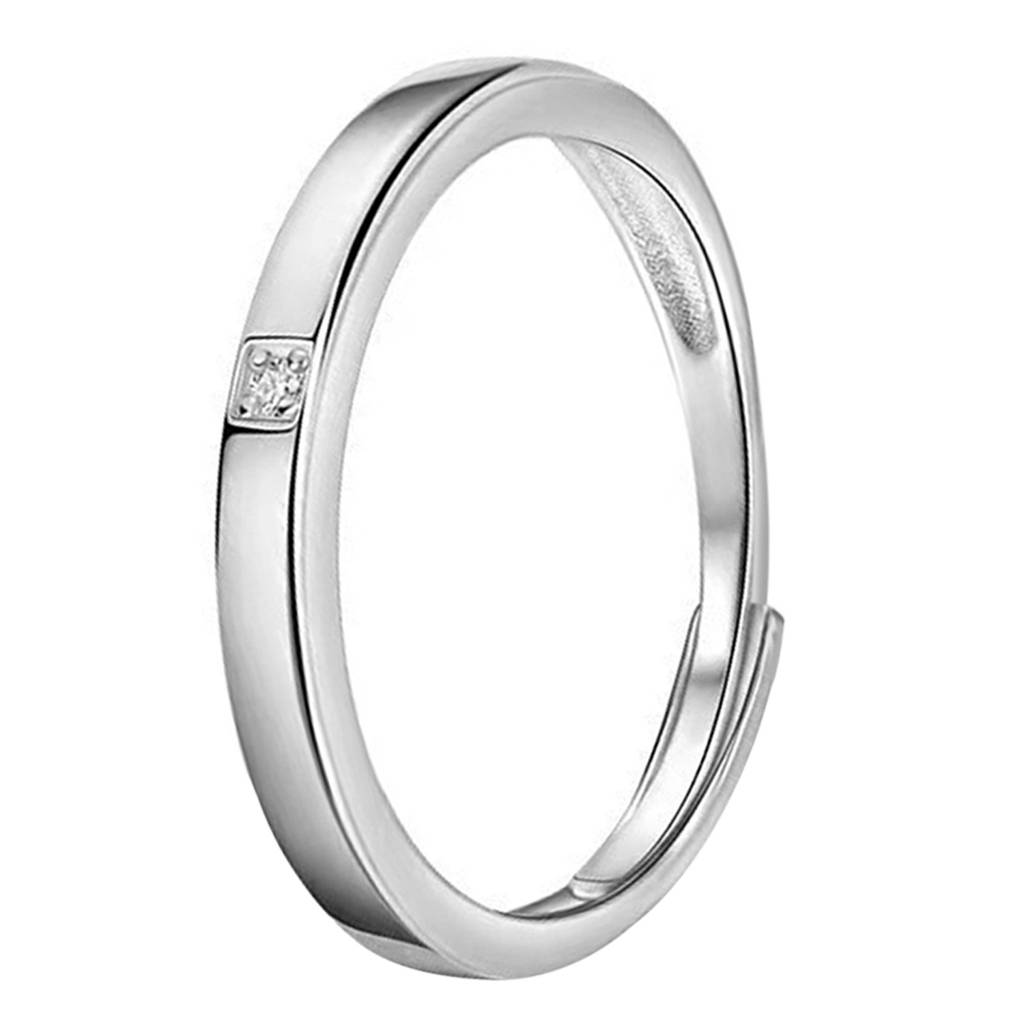 Peora American Diamond Studded Silver Plated Couple Band Ring Stylish Fashion Jewellery Valentine Gift For Men & Women : PFCCR94
