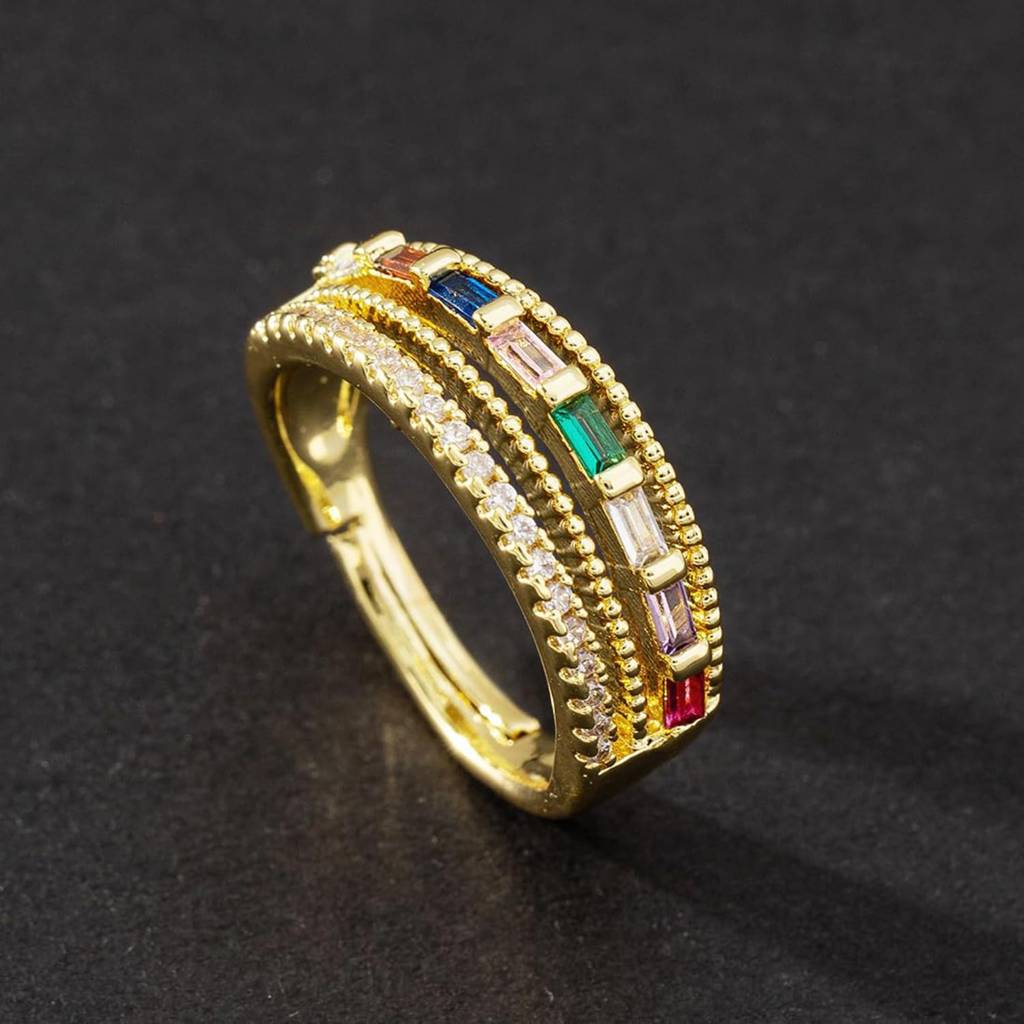 Gold Plated Multi Baguette Stone Studded Stylish Adjustable Finger Ring Fashion Jewellery For Women : PX9R91