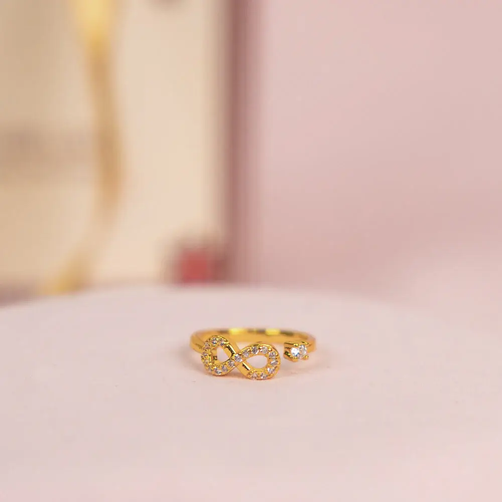 Infinity Mother'S Love Golden Crystal Necklace And Ring Set For Mother. : NRC-253-G-2