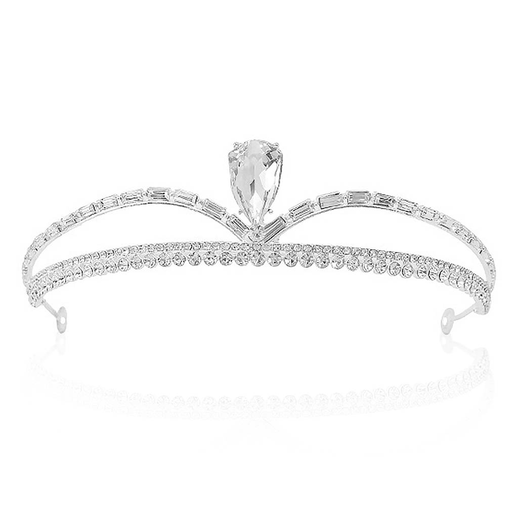 Silver Plated Cubic Zirconia Crystal Studded Sparkling Princess Tiara Crown Accessory Gift For Girls & Women : PX9CW10