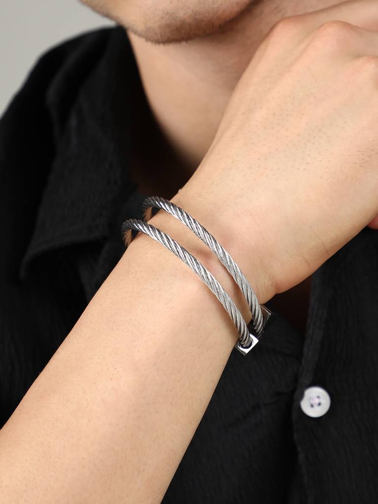 Men'S The Rope Wrap Bracelet - Metallic Silver : FABR1263