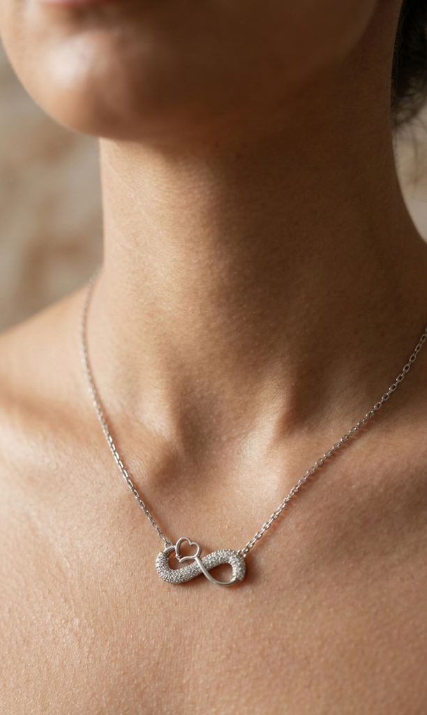 Silver Infinity Heart Zircon Jewellery Pendant : SMK-W-N-006