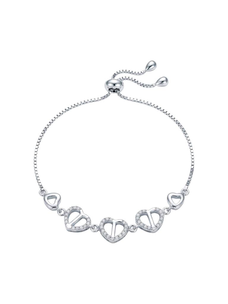 925 Silver Interlocking Heart Bracelet For Women : BR-55