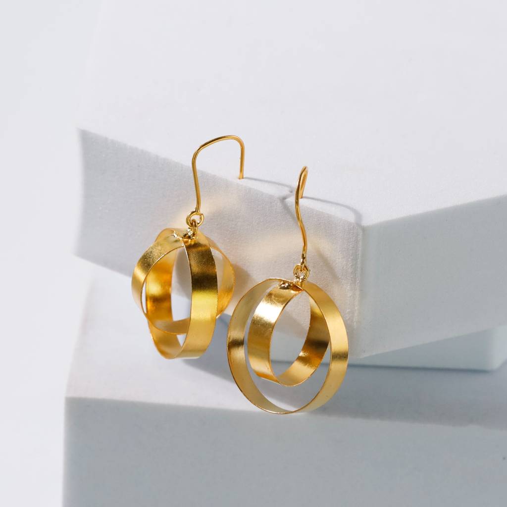 Hula Hoops - Fold Earrings|  92.5 Silver | 22K Gold Plated : Silver_Round_in_Round_Earrings_(GoldPlated)_Apr25