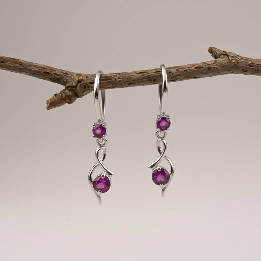 Silver Pink Ruby Twist Drop Earrings : ZLE-1188