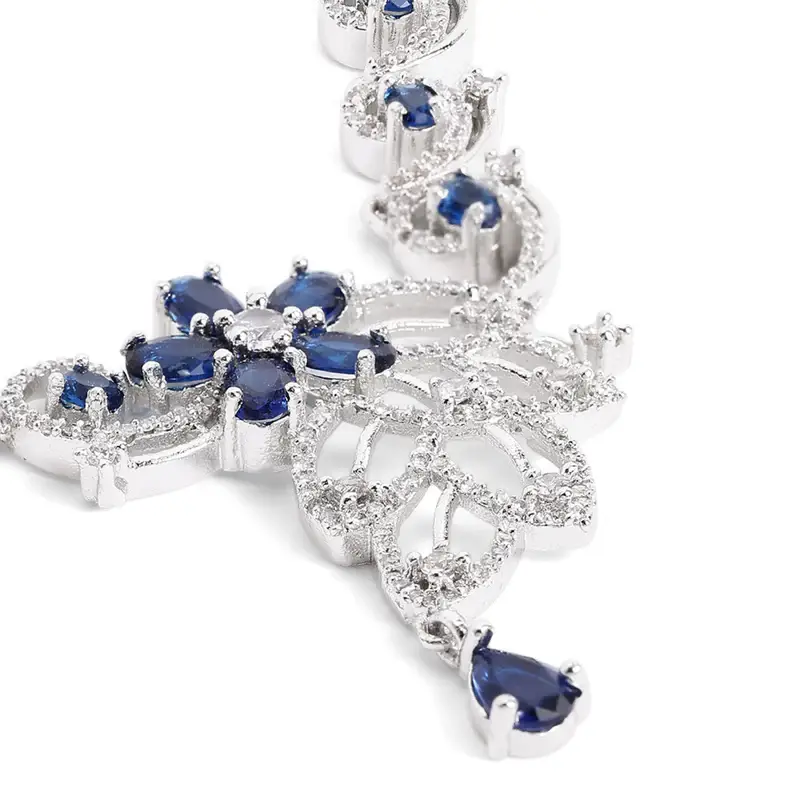 Cz Floral Statement Necklace Set | Grand Festive & Cocktail Jewellery : AD-937-IRBL-NKER