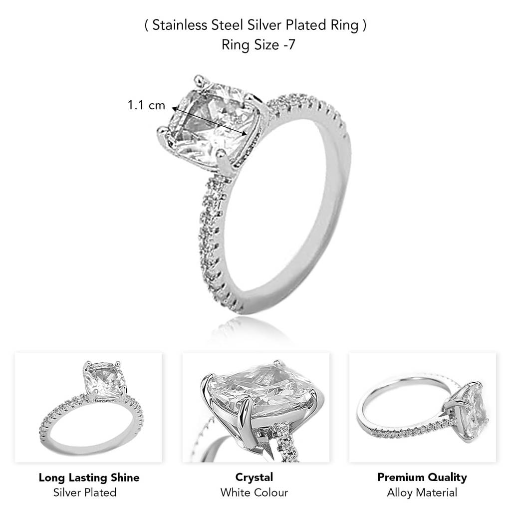 Silver Plated Cubic Zirconia & Crystal Studded Stylish Finger Ring Fashion Jewellery Gift For Women Wife Girlfriend : PX9R3018W