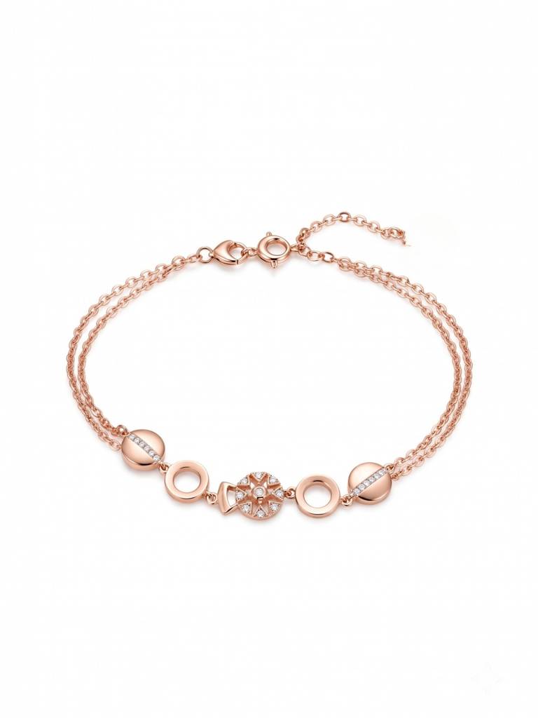 925 Silver Elegant Crystal Link Rose Gold Bracelet For Women : BR-69
