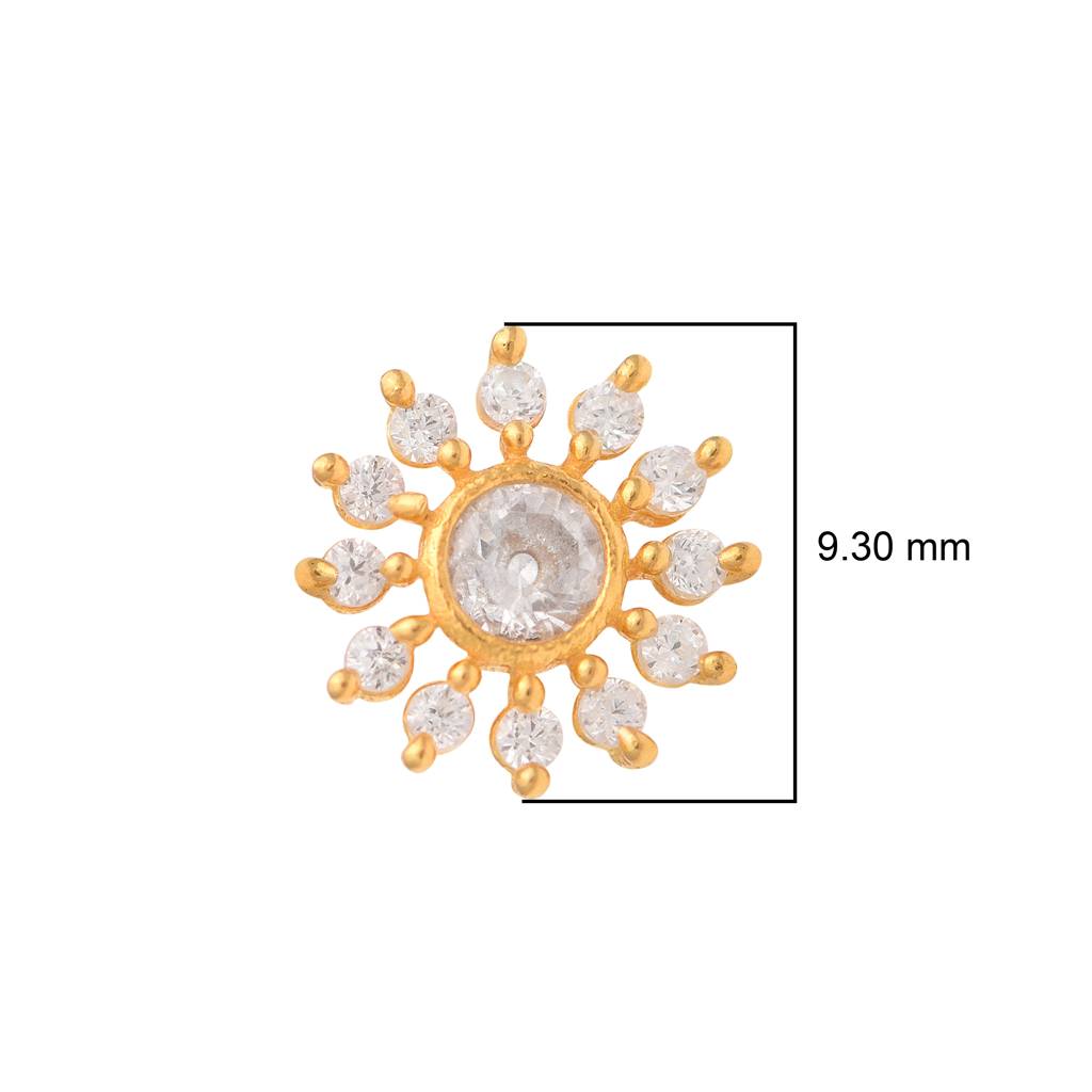 White Cz Sunburst Design Nose Pin - Sterling Silver Gold Plated : NP-00127_SW277_925S_YG