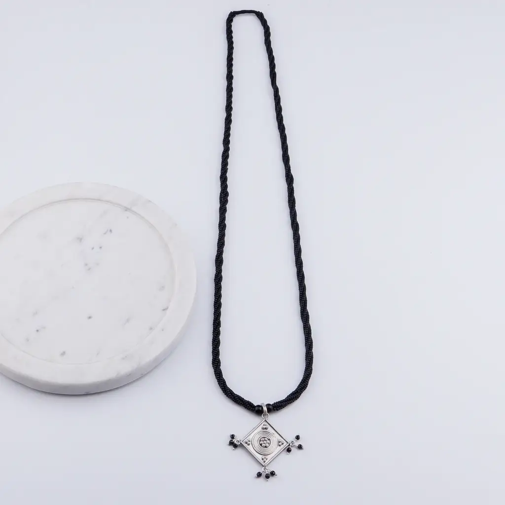 Oxidised Silver Diamond Filigree Mangalsutra : 94400919