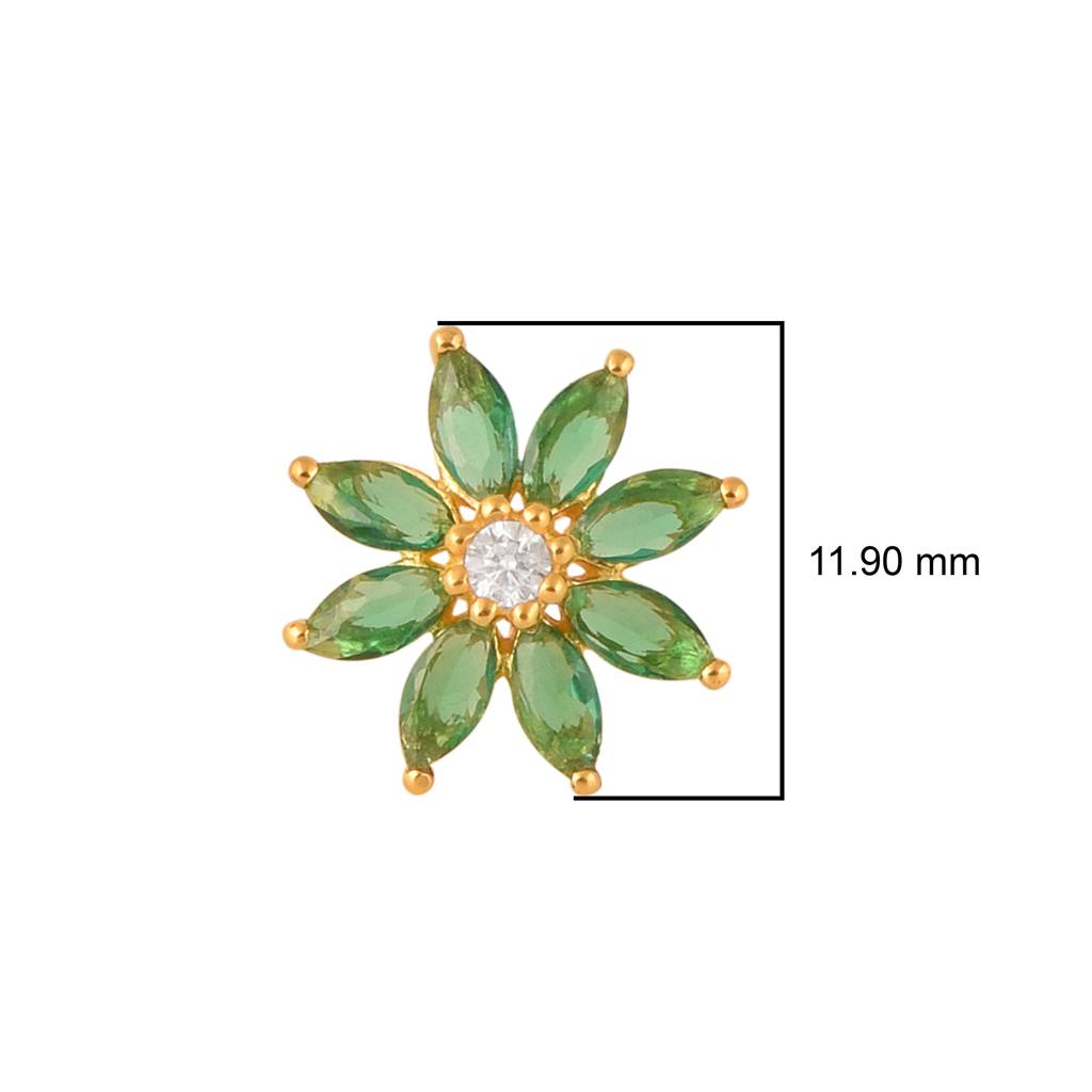 Green Cz Daisy Floral Design Nose Pin - Sterling Silver Gold Plated : NP-00087_925S_YG