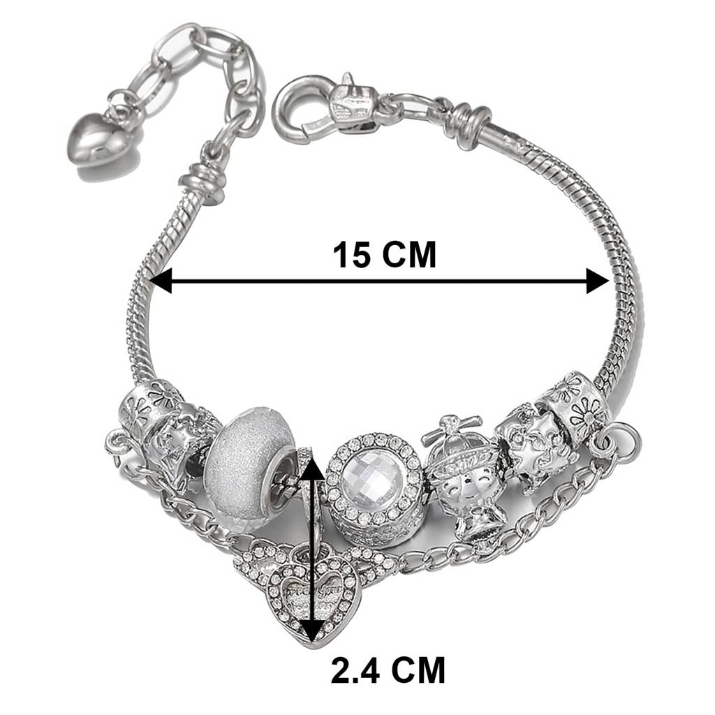 Silver Plated Cubic Zirconia Studded Openable Charm Bracelet Stylish Fashion Jewellery Gift For Girls & Women : PX3B59