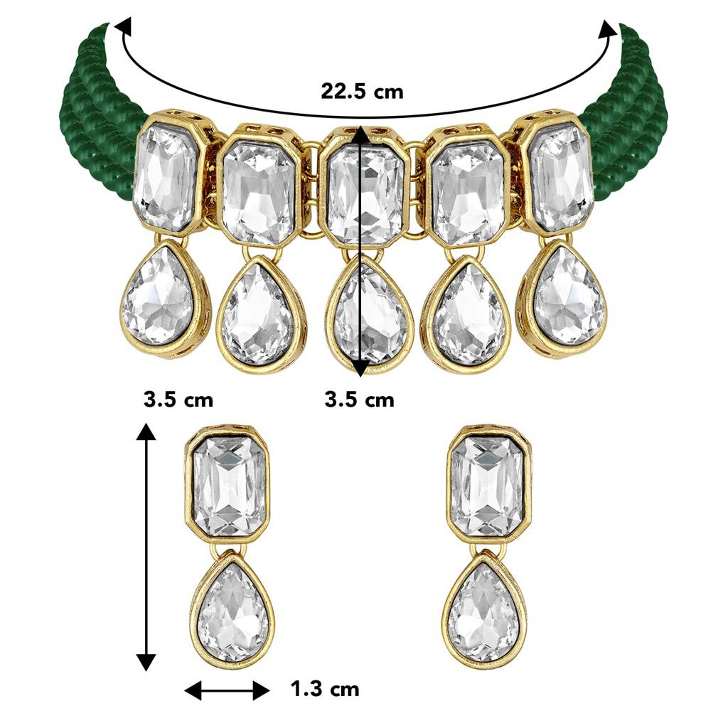 Crystal Pearl Traditional Ethnic Bridal Choker Necklace With Earrings Jewellery Set For Women Girls : PF24N2905G