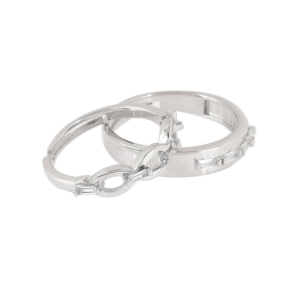 925 Silver Zirconia Ink Design Couple Rings : 8905124492712