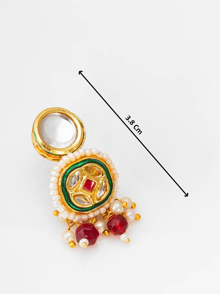 Deep Red Multi-Strand Crystal Bead Kundan Choker Necklace Set With Meenakari Stud Earrings : NK4350