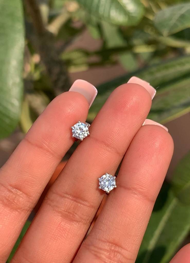 50 Cents Each Classic Solitaire Diamond Premium Stud Earrings For Women With Premium Screw Backs On Pure 925 Silver : TE2164_2