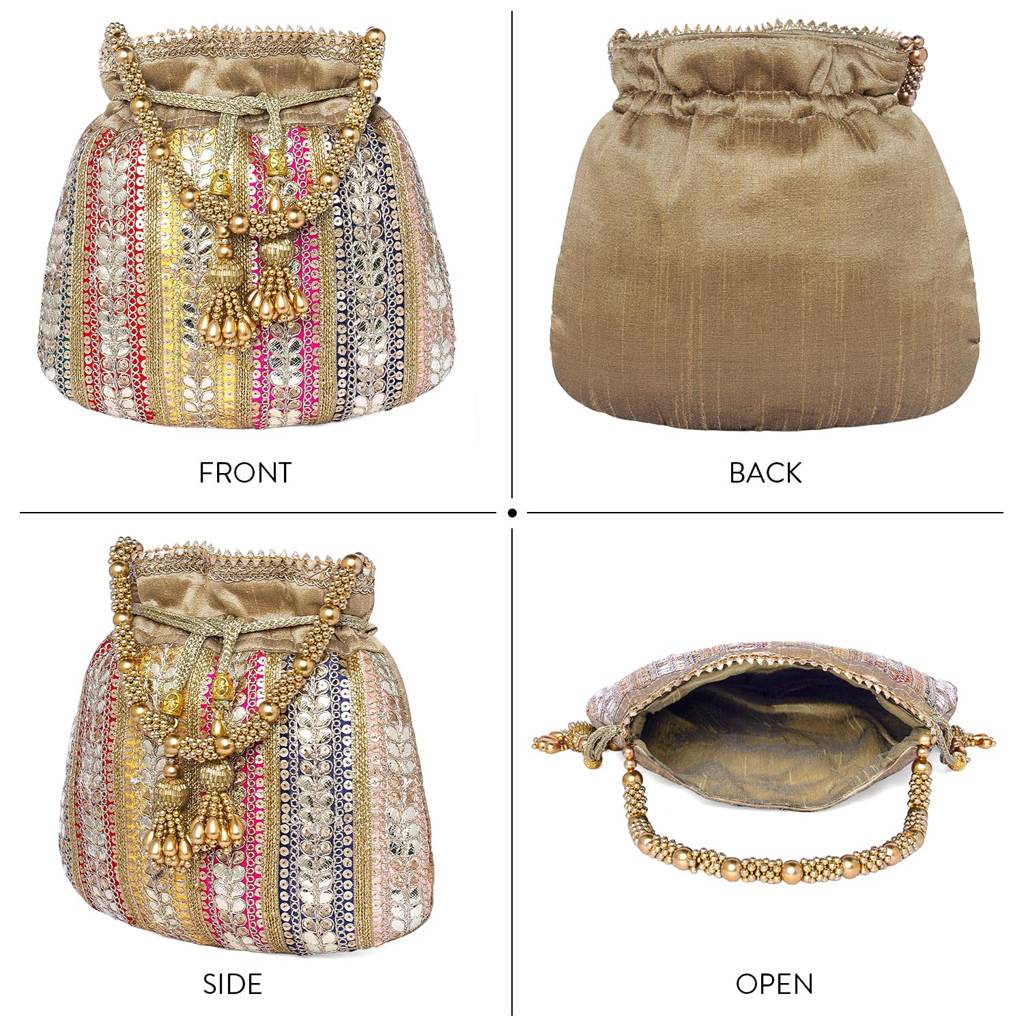 Brown Potli Purses For Women Handmade Evening Handbag Stylish Bridal Fashion Wristlet Bag For Girls (P173Br) : P173BR