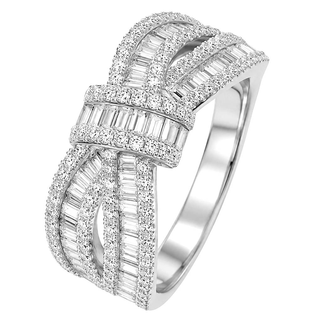 Fancy Silver Plated Finger Ring For Women Size - Us 7 Baguette Stone & Cubic Zirconia Studded Festive & Casual W : PX9R3056W-7