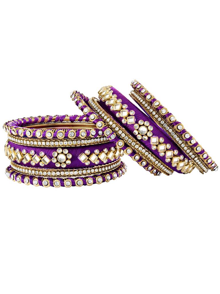 Peora Velvet Matching Fancy Silk Thread Chuda Bangle Set Navratri Gift For Women : PF51B46PW-8