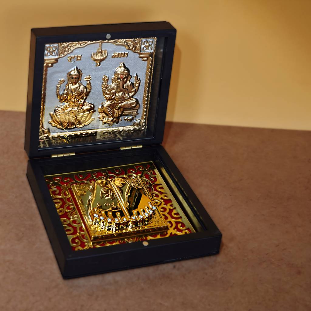 24K Gold Divya Lakshmi Ganesha Charan Paduka (Golden Tone) Pooja Box : SMK-GFT-CG-005