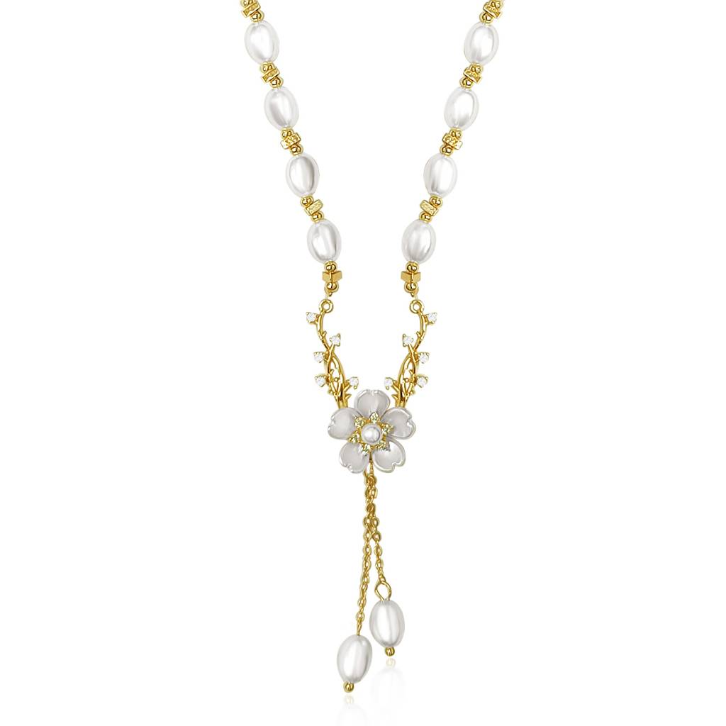 Peora Gold Plated Pearl Studded Floral Design Necklace Fancy Western Jewellery For Women & Girls : PX8N26