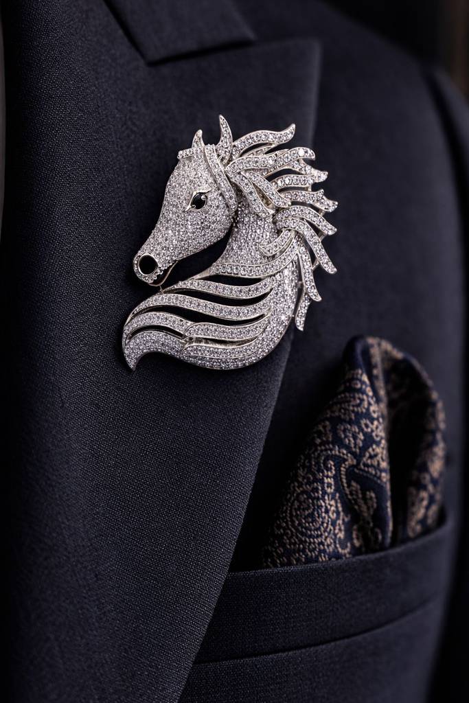 Micro Setting Diamond Studded Lucky Horse Unisex Brooch For Men And Women : 900014