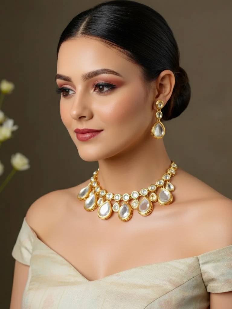 18K Gold Plating Back Meenakari Kundan Choker - Necklace Set For Women And Girls : 883-J5SK-1663