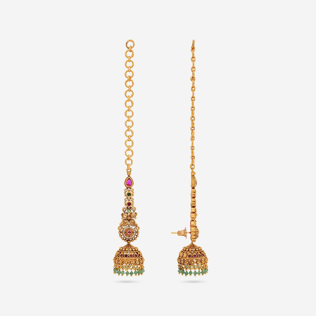 Ruby-Green Gold - Plated Bridal Antique Earring - 452374 : 452374