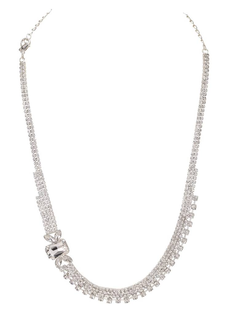 Stylish Silver Plated Sparkling Necklace Earrings Set For Women : PX9N237S