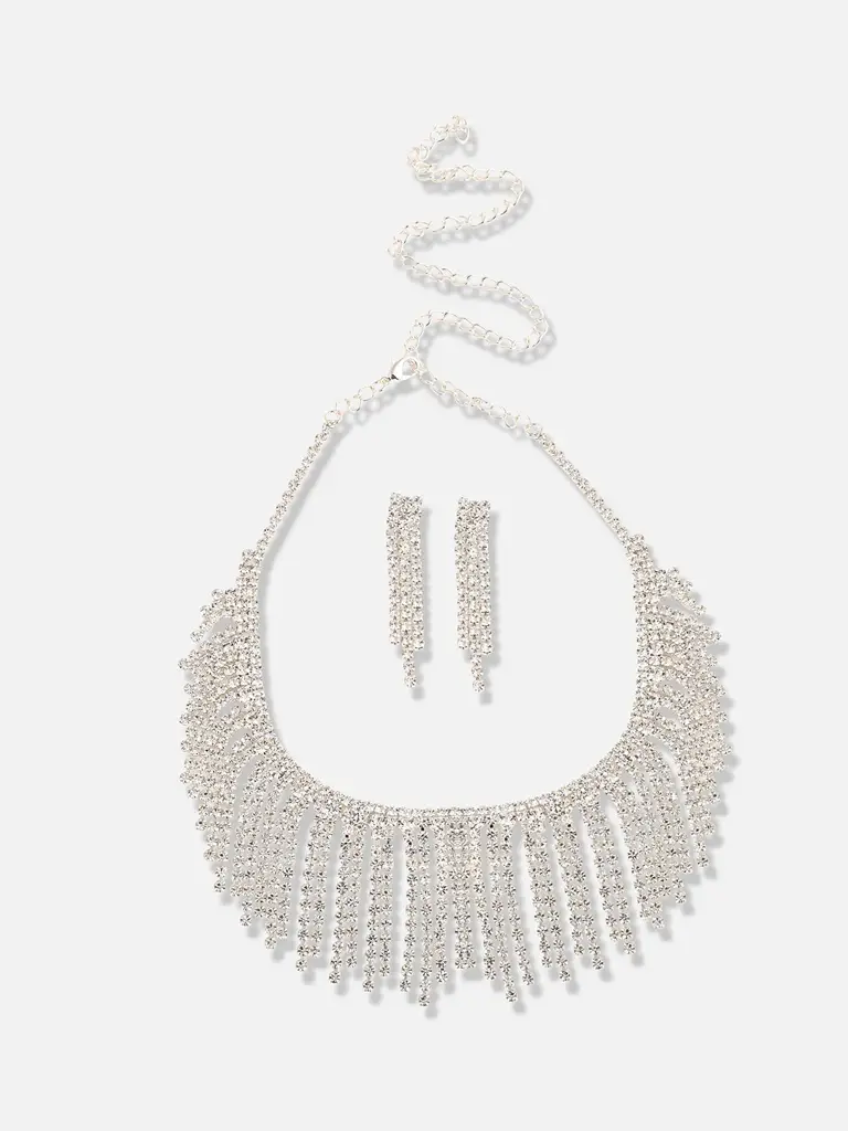 Zoya-Silver Plated Designer Party Necklace And Earring Set For Women : SOHNCK3478