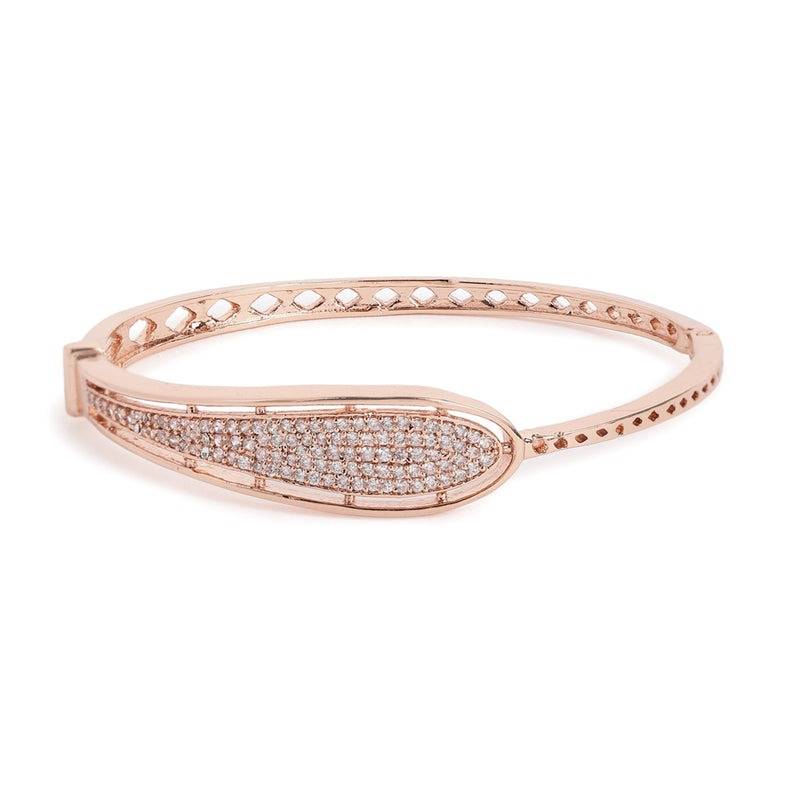 Rose Gold Plated White Cz Openable Kada Bracelet | Sparkling Statement Wear : AD-152-RGWEBR