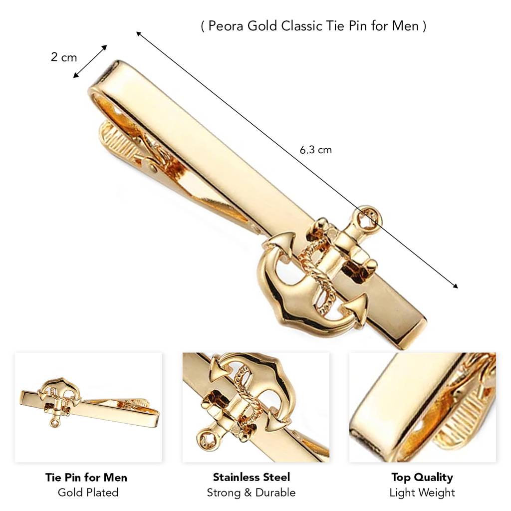 Gold Plated Anchor Style Tie Pin For Men Business Formal Accessories Corporate Gift : PX9T13G