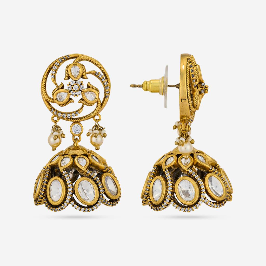 White Victorian - Plated Bridesmaid Kundan Earring - 467963 : 467963